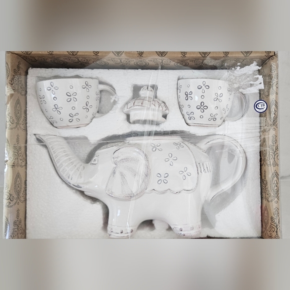 222 Fifth Other - White Elephant Tea Set with Floral Design